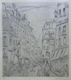 JULES MARIE CANNEEL / RUE A PARIS / ZW-W ETS / 44x33cm KADER, Antiek en Kunst, Ophalen of Verzenden