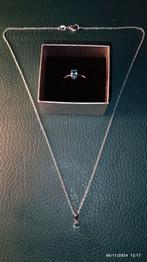 Sterling zilveren set met blauwe Cambodjaanse zirkoon, Handtassen en Accessoires, Kettingen, Blauw, Nieuw, Ophalen of Verzenden