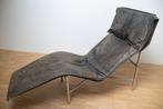 Vintage fauteuil Tord Bjorklund - zwart/grijs leder, Huis en Inrichting, Gebruikt, Leer, Ophalen