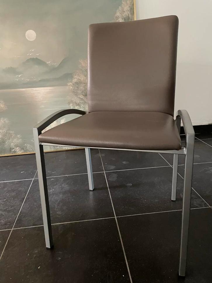Moderne designstoelen – set van 4, Huis en Inrichting, Stoelen, Gebruikt, Vier, Leer, Bruin, Ophalen
