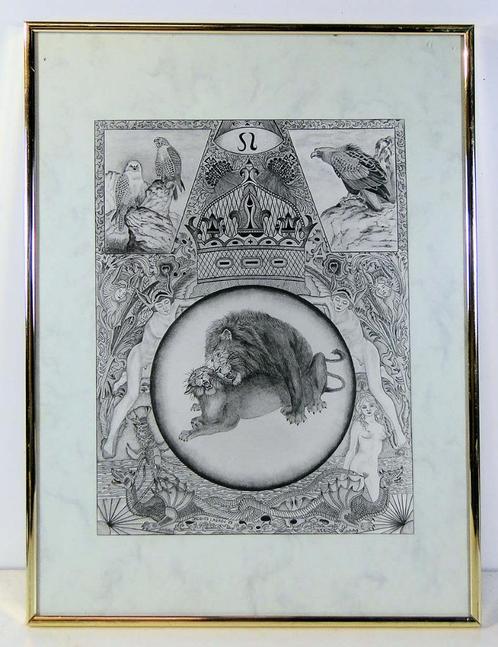 *  Jacques  Lagrou *  Leeuw , teken uit de Dierentiem, Antiek en Kunst, Kunst | Etsen en Gravures, Ophalen of Verzenden