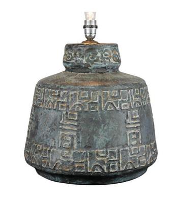 1970s brutalist aardewerk vloerlamp, lampenvoet, blauw grijs beschikbaar voor biedingen