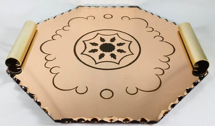 Antiek Art Deco design modernist spiegelglas dienblad platea, Verzamelen, Retro, Huis en Inrichting, Ophalen of Verzenden