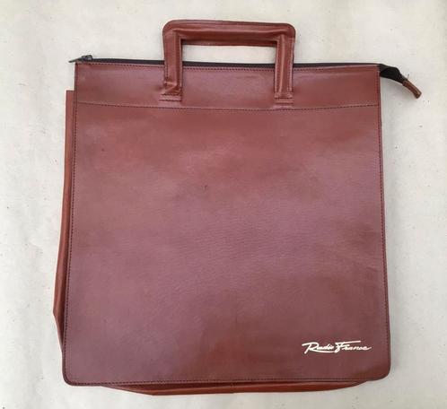 Vintage lederen tas voor vinyls Radio France, Handtassen en Accessoires, Tassen | Schooltassen, Zo goed als nieuw, Overige typen