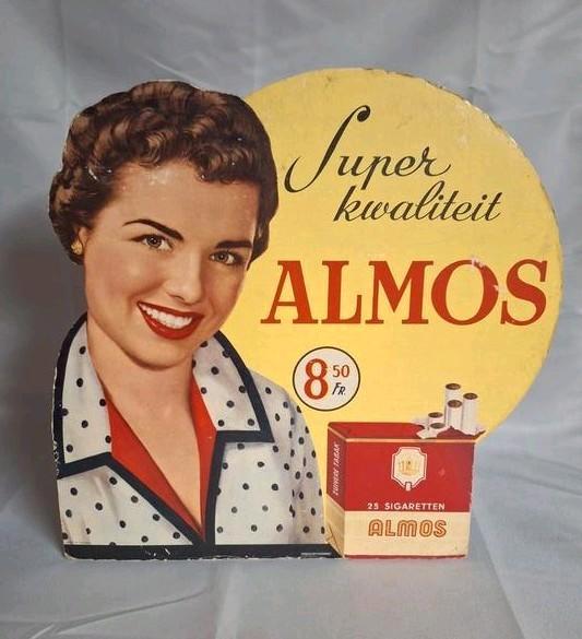Reclame display 1956 sigaretten Almos, Verzamelen, Merken en Reclamevoorwerpen, Gebruikt, Reclamebord, Ophalen of Verzenden