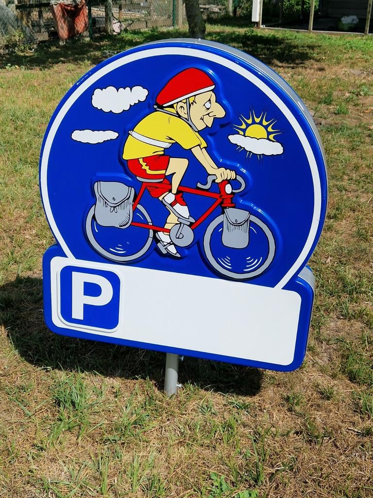 Dubbelzijdig parking verkeersbord fietswinkel fiets bord, Ophalen, Zo goed als nieuw