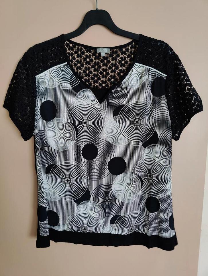T-shirt 'Bleu Bonheur' 42/44, Kleding | Dames, T-shirts, Zo goed als nieuw, Maat 42/44 (L), Zwart, Korte mouw, Ophalen of Verzenden