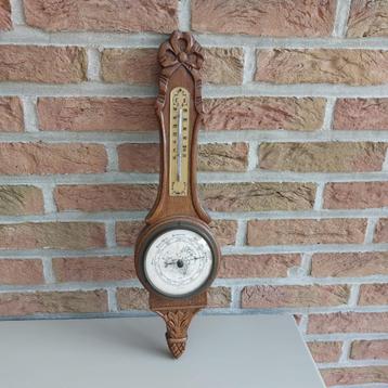 Antieke houten barometer met thermometer  beschikbaar voor biedingen