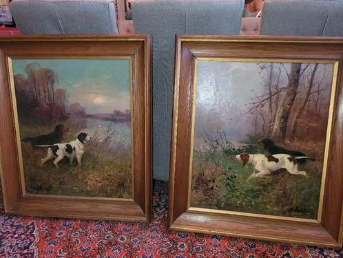 2 zeer mooie schilderijen  jachthonden, Antiek en Kunst, Kunst | Schilderijen | Klassiek, Ophalen