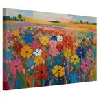 Toile colorée en forme de champ de fleurs 60 x 40 cm - 18 mm, Moins de 50 cm, Envoi, Création originale, 50 à 75 cm