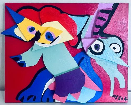Origineel reliëf gesigneerd door Karel Appel — Jumping Fox w, Antiek en Kunst, Kunst | Overige Kunst, Verzenden