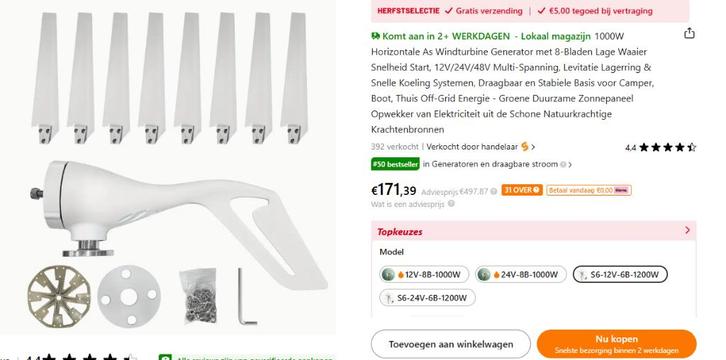 windmolen nieuwe staat voor eigen energieopwekking, Elektronische apparatuur, Overige elektronische apparatuur, Nieuw, Ophalen of Verzenden