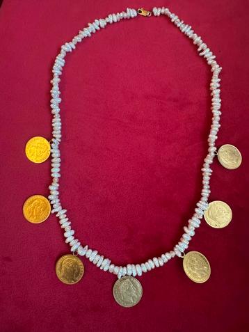 Parelketting met munten van 10 stuks in 21,6 k goud beschikbaar voor biedingen