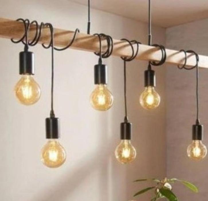 Eglo hanglamp in industriële stijl met 9 lampen, Huis en Inrichting, Lampen | Hanglampen, Zo goed als nieuw, 75 cm of meer, Hout