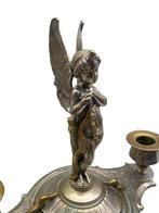 Zilveren bronzen kandelaar - Cupido- en slangendecor, Antiek en Kunst, Ophalen of Verzenden, Koper of Brons