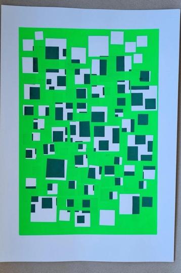 Zeefdruk kunst in donkergroen en lichtgroen beschikbaar voor biedingen