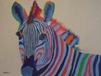 olieschilderij popart zebra (60x80 cm), Antiek en Kunst, Kunst | Schilderijen | Modern, Ophalen of Verzenden