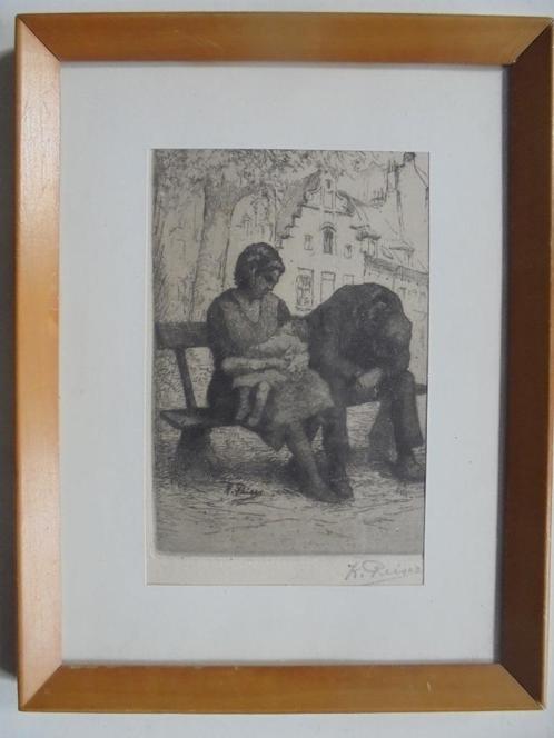 Kurt Peiser  1887 - 1962  Ets  Koppel op bankje, Antiquités & Art, Art | Eaux-fortes & Gravures, Envoi