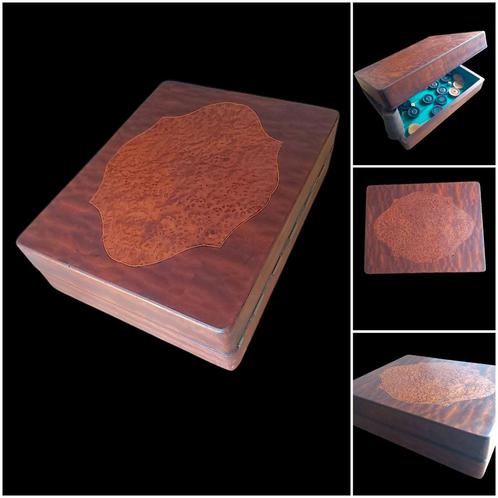 Coffret de jeu & loupe de noyer et bois ondé & collection., Antiek en Kunst, Antiek | Speelgoed, Ophalen of Verzenden