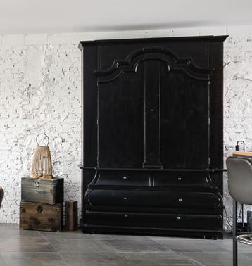 Unieke "Engelse" wandkast "Buikkast" zwarte kalkverf, Antiek en Kunst, Ophalen