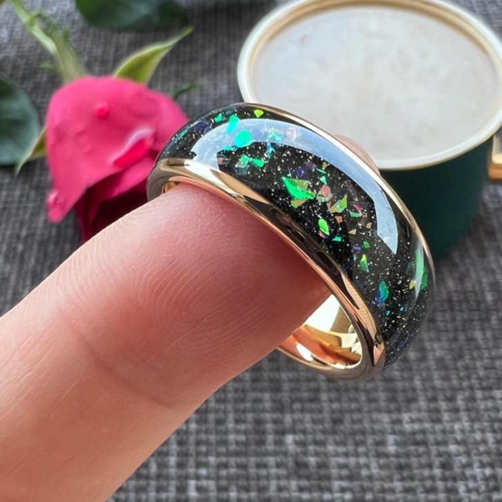 Trouwringen wolfraam - Alec - Ingelegd met kleurrijk opaal, Handtassen en Accessoires, Ringen, Nieuw, Dame of Heer, Zilver, Overige materialen