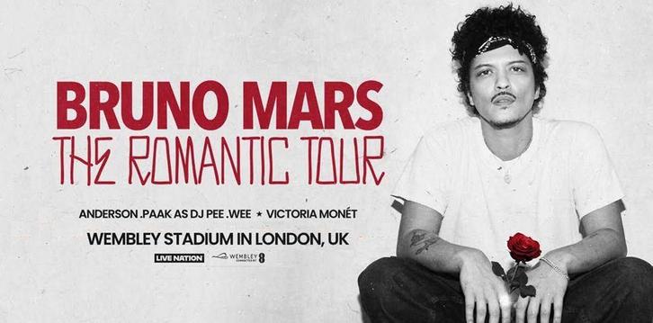 2x Bruno Mars - The Romantic Tour - 18 juli Wembley, Londen, Tickets en Kaartjes, Concerten | Pop, Twee personen, Juli