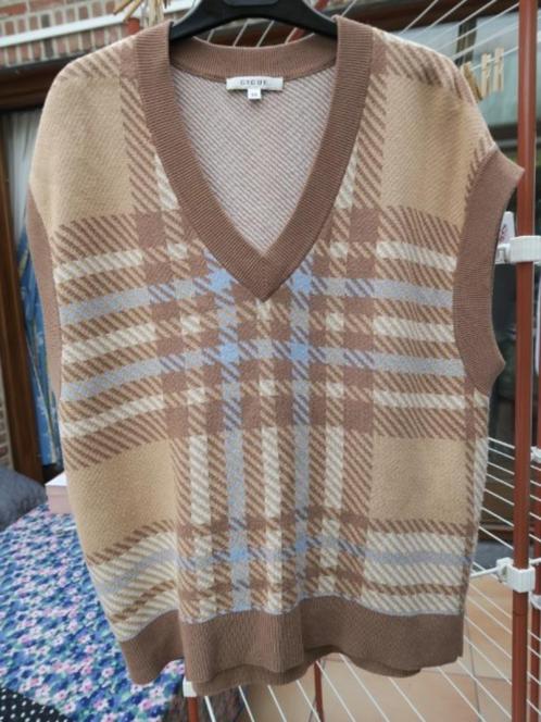 Debardeur bruin pied de poule Gigue mt 38, Kleding | Dames, Truien en Vesten, Zo goed als nieuw, Maat 38/40 (M), Bruin, Verzenden