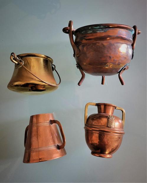 6 antieke koperen wasbakken en kannen, Antiek en Kunst, Antiek | Brons en Koper, Koper, Verzenden
