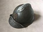 wo2 - Franse helm model Adrian met embleem en kinriem, Verzamelen, Ophalen of Verzenden, Landmacht, Mes of Dolk