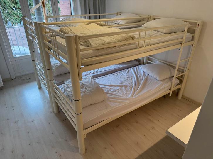 Stapelbed wit gelakt metaal, Huis en Inrichting, Slaapkamer | Stapelbedden en Hoogslapers, Gebruikt, Stapelbed, 100 cm, 210 cm