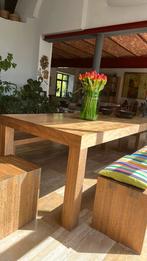 Table à manger d'une beauté exceptionnelle avec bancs, Maison & Meubles, Comme neuf, 100 à 150 cm, Rectangulaire, Autres matériaux