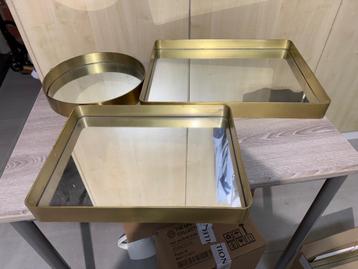 5 Gouden metalen spiegels / serveerplateaus ZIEN - NIEUW !!! beschikbaar voor biedingen