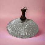 Vintage glazen luster / hanglamp met hout accent, Antiek en Kunst, Ophalen of Verzenden