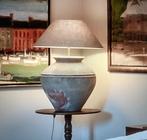 Landelijke tafellamp in terracotta, incl linnen lampenkap, Zo goed als nieuw, Ophalen