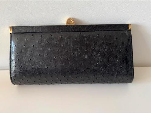 Authentieke Vintage Corbeau clutch in struisvogelleder, Handtassen en Accessoires, Tassen | Damestassen, Gebruikt, Avondtasje