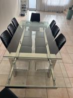 Glazen eettafel uitschuifbaar + stoelen nieuw, Ophalen, 100 tot 150 cm, Glas, Vijf personen of meer