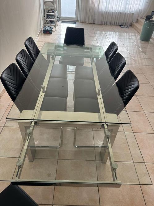Glazen eettafel uitschuifbaar + stoelen nieuw, Huis en Inrichting, Tafels | Eettafels, Nieuw, 100 tot 150 cm, 200 cm of meer, Vijf personen of meer