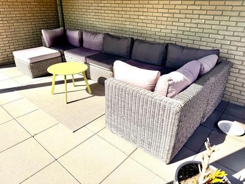 Lounge set  6 pers + tafel/ hocker, Tuin en Terras, Tuinsets en Loungesets, Gebruikt, Loungeset, Wicker, 6 zitplaatsen, Bank, Bijzettafel