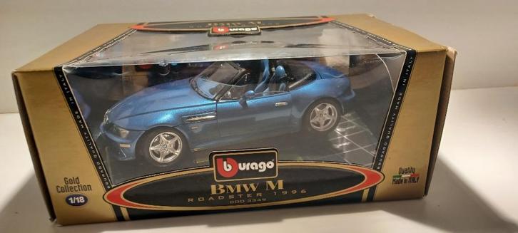 BMW Z3 M Roadster (cabrio) blauw 1996 Burago 1/18, Hobby en Vrije tijd, Modelauto's | 1:18, Zo goed als nieuw, Auto, Burago, Ophalen of Verzenden