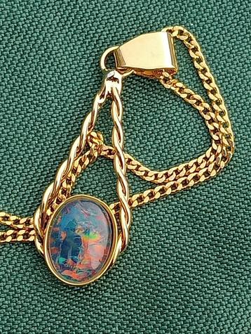 14K Gold Rollplated Necklace with Opal Triplet Pendant 40 cm