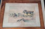 Antieke gedetailleerde litho paarden met koets, Antiek en Kunst, Ophalen of Verzenden