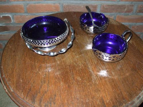 Kobaltblauwe potjes voor melk, suiker en pralines, Antiek en Kunst, Antiek | Glaswerk en Kristal, Ophalen