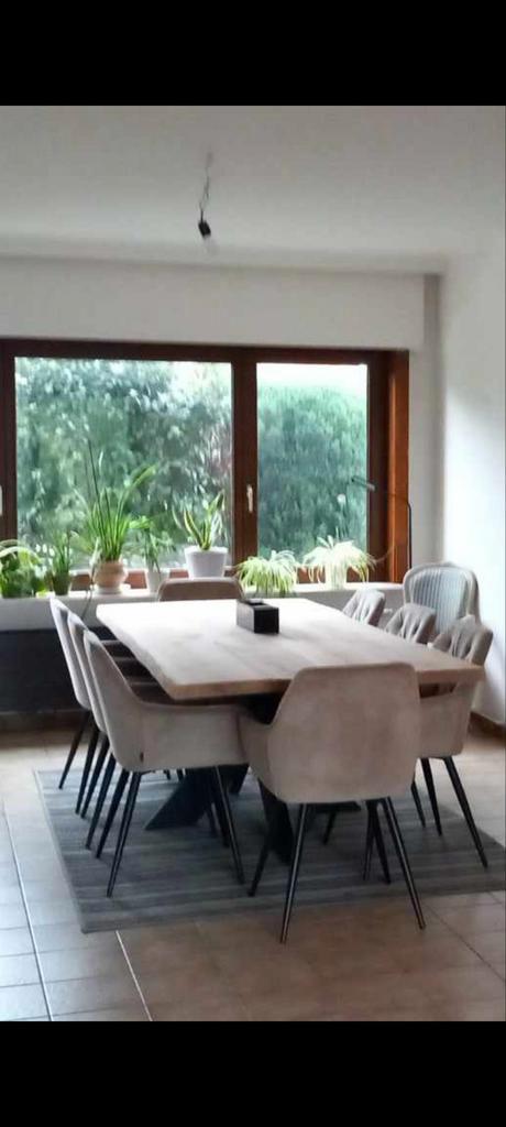 Massief stoere eiken tafel met 8 stoelen van fluweel, Immo, Appartements & Studios à louer