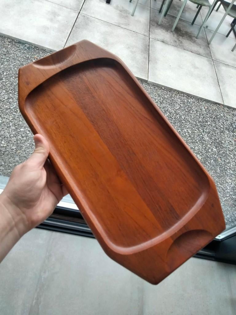 Vintage teak design plateau dienblad Denmark Scandinave, Maison & Meubles, Enlèvement ou Envoi, Utilisé, Rectangulaire, Bois