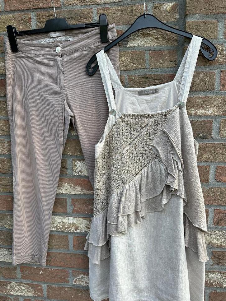 Myrine&Me beige tuniek M + legging L gestreept beige/taupe, Kleding | Dames, Blouses en Tunieken, Gedragen, Maat 42/44 (L), Beige