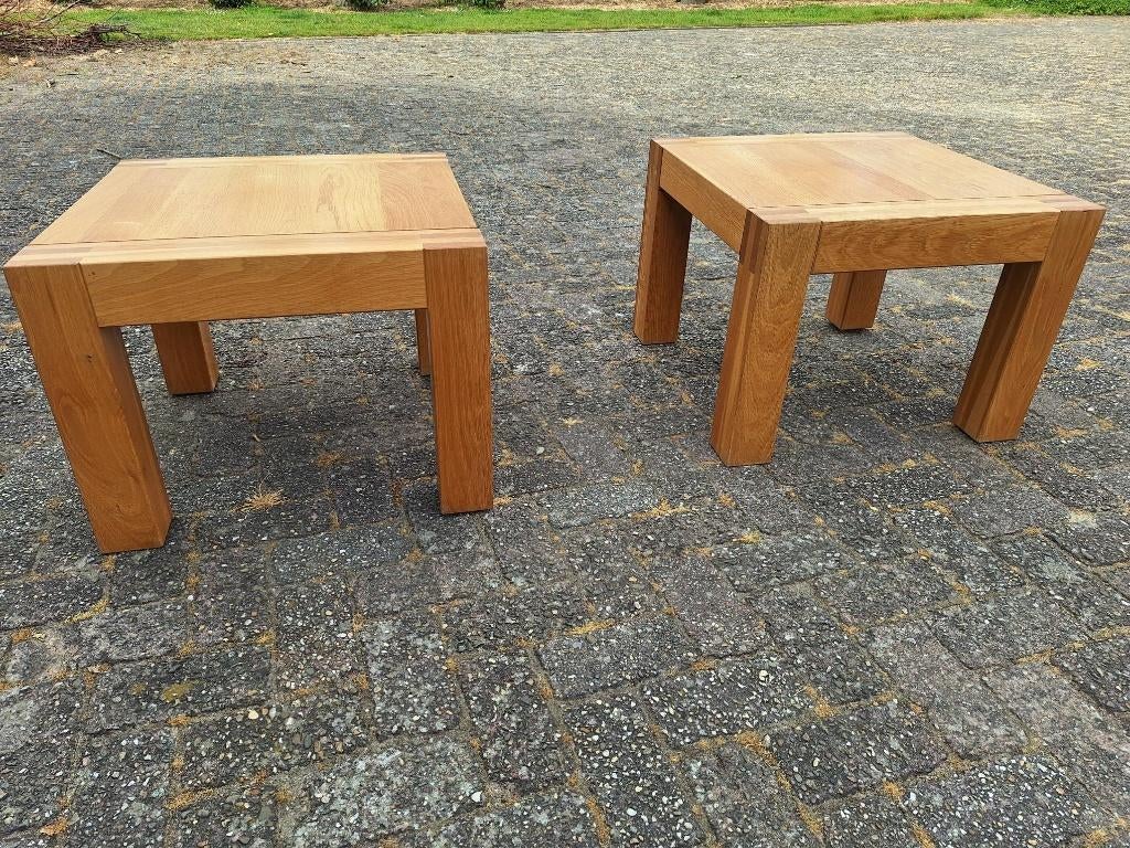 1 of 2 Massief eiken salontafels / bijzettafels, Huis en Inrichting, Tafels | Bijzettafels, Minder dan 45 cm, Minder dan 55 cm