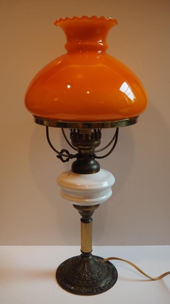 Mid-century oranje opaline tafellamp, 1960s, Ophalen, Zo goed als nieuw, Vintage, Led-lamp
