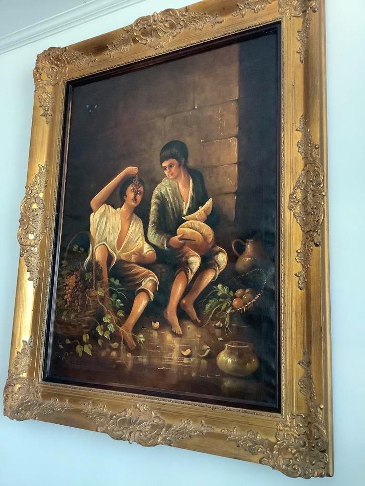 *Naert (1908)-Prachtig groot schilderij met zeer mooie kader, Antiek en Kunst, Kunst | Schilderijen | Klassiek, Ophalen of Verzenden