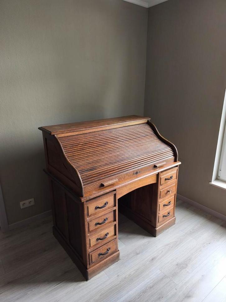 Bureau à cylindre en bois massif chêne, Antiquités & Art, Antiquités | Bureau & Affaires, Enlèvement