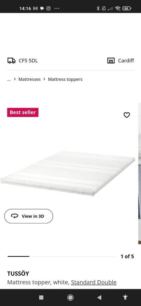 IKEA Topper traagschuim Tussöy 180 x 200, Maison & Meubles, Chambre à coucher | Matelas & Sommiers, Matelas, Enlèvement